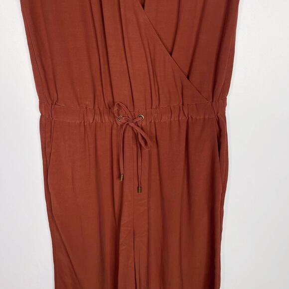 Eileen Fisher PS Petite Small Russet Orange Wide Leg Jumpsuit Surplice Neck - Picture 4 of 11